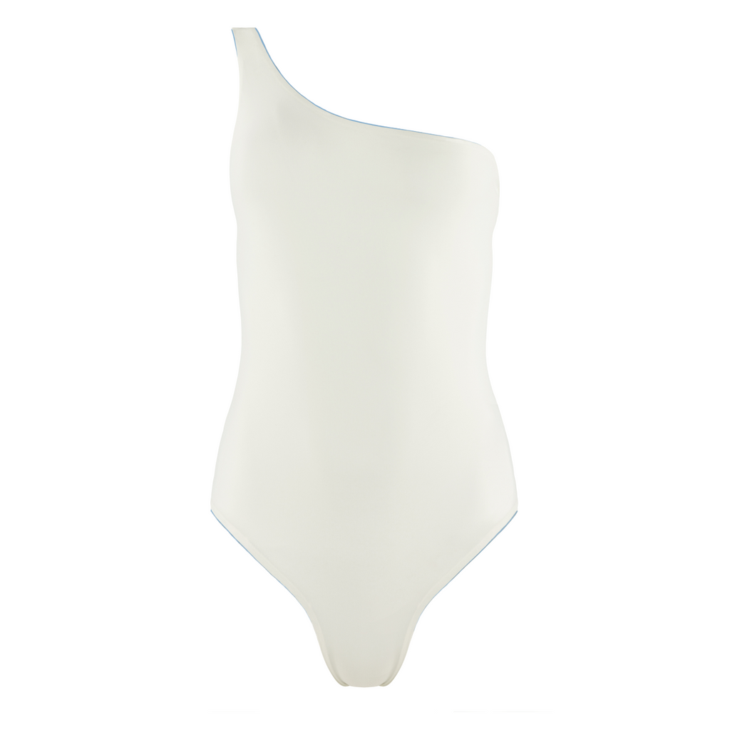 Women’s Dusk Blue and Cream Reversible One Shoulder One Piece