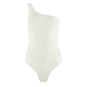 Women’s Dusk Blue and Cream Reversible One Shoulder One Piece