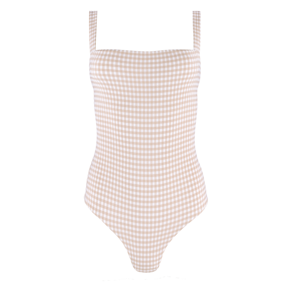 Women’s Brown Crinkle Gingham Low Back One Piece