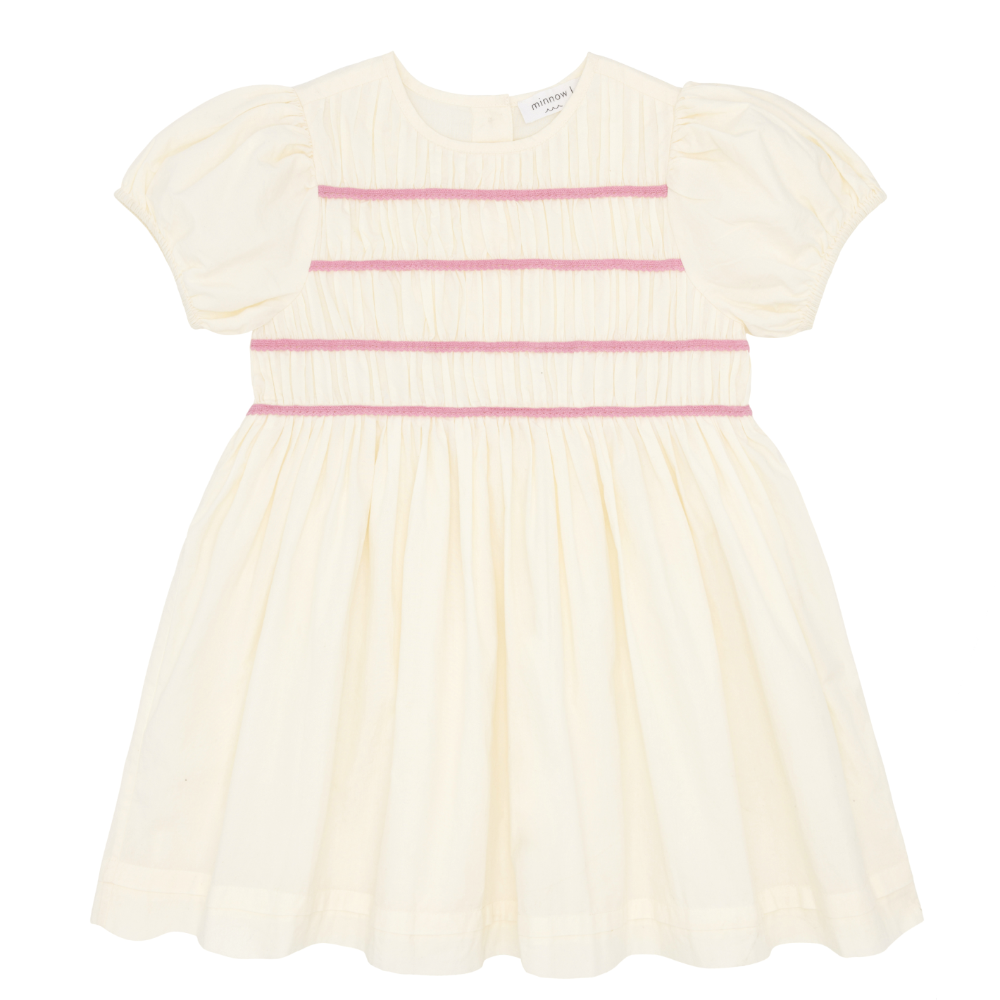 Girls Cream Smocked Puff Sleeve Dress