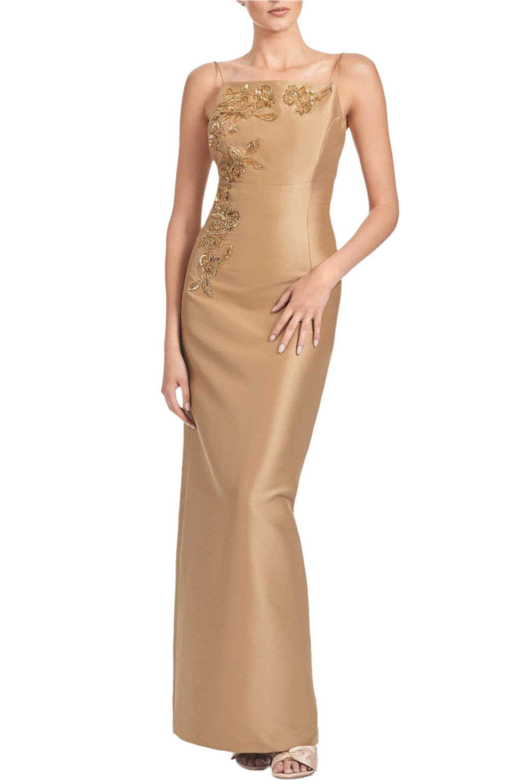 slim fit dress slacks Tan AMANI Draped Sequin Maxi Dress main image 0