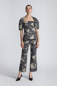 Floral Printed Glenn Plaid Twill Side Zip Ankle Pant