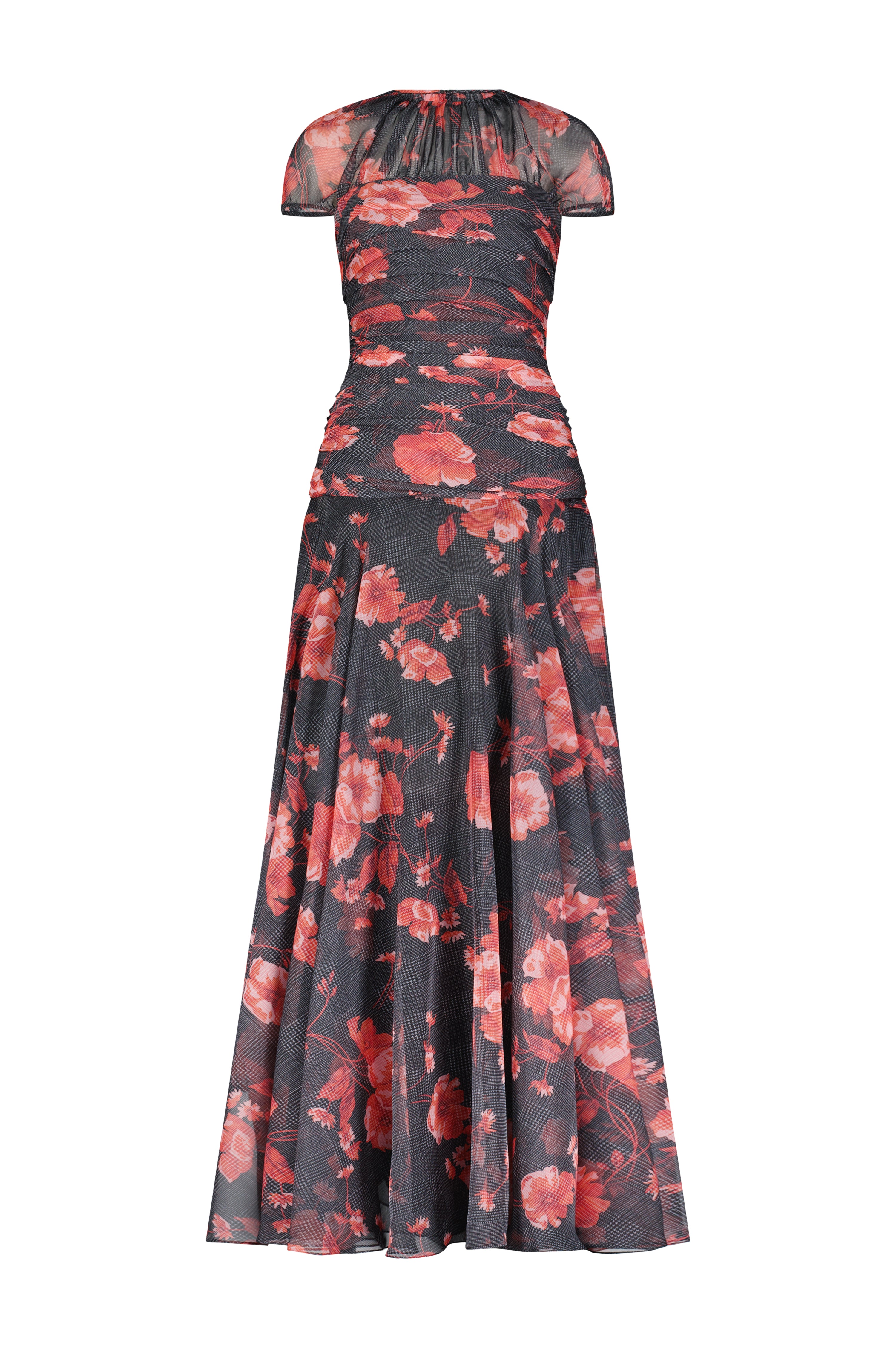 Floral Printed Glenn Plaid Chiffon Ruched Gown | Over The Moon