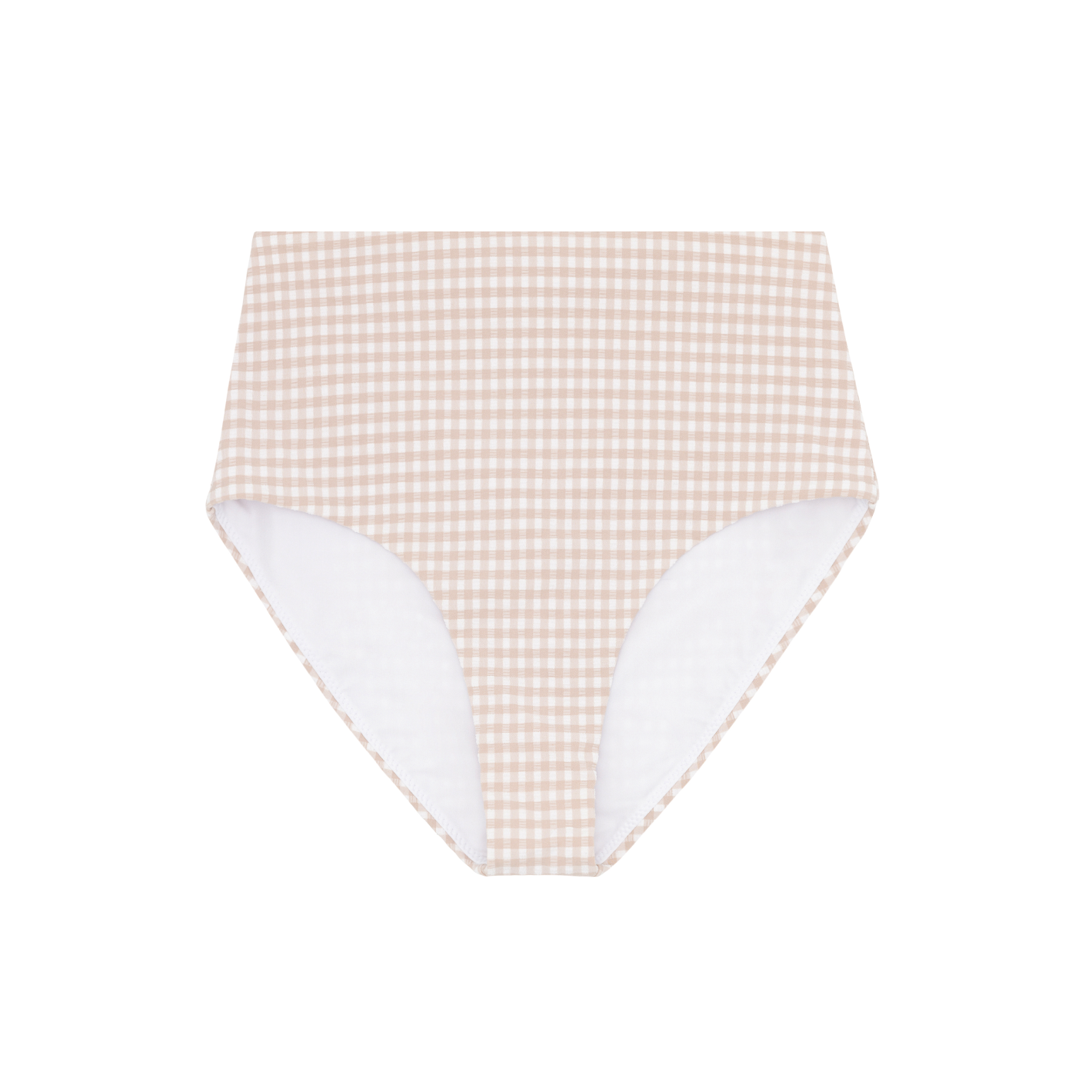 Women's Brown Crinkle Gingham High Waisted Bikini Bottom