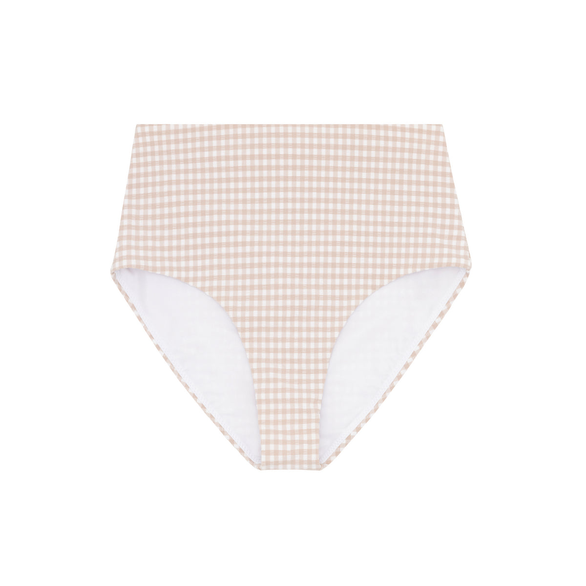 Women's Brown Crinkle Gingham High Waisted Bikini Bottom