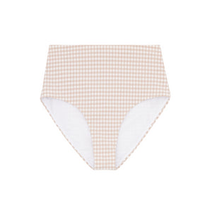 Women's Brown Crinkle Gingham High Waisted Bikini Bottom