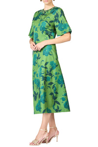 Embellished Lemie Dress in Empress Green Roses