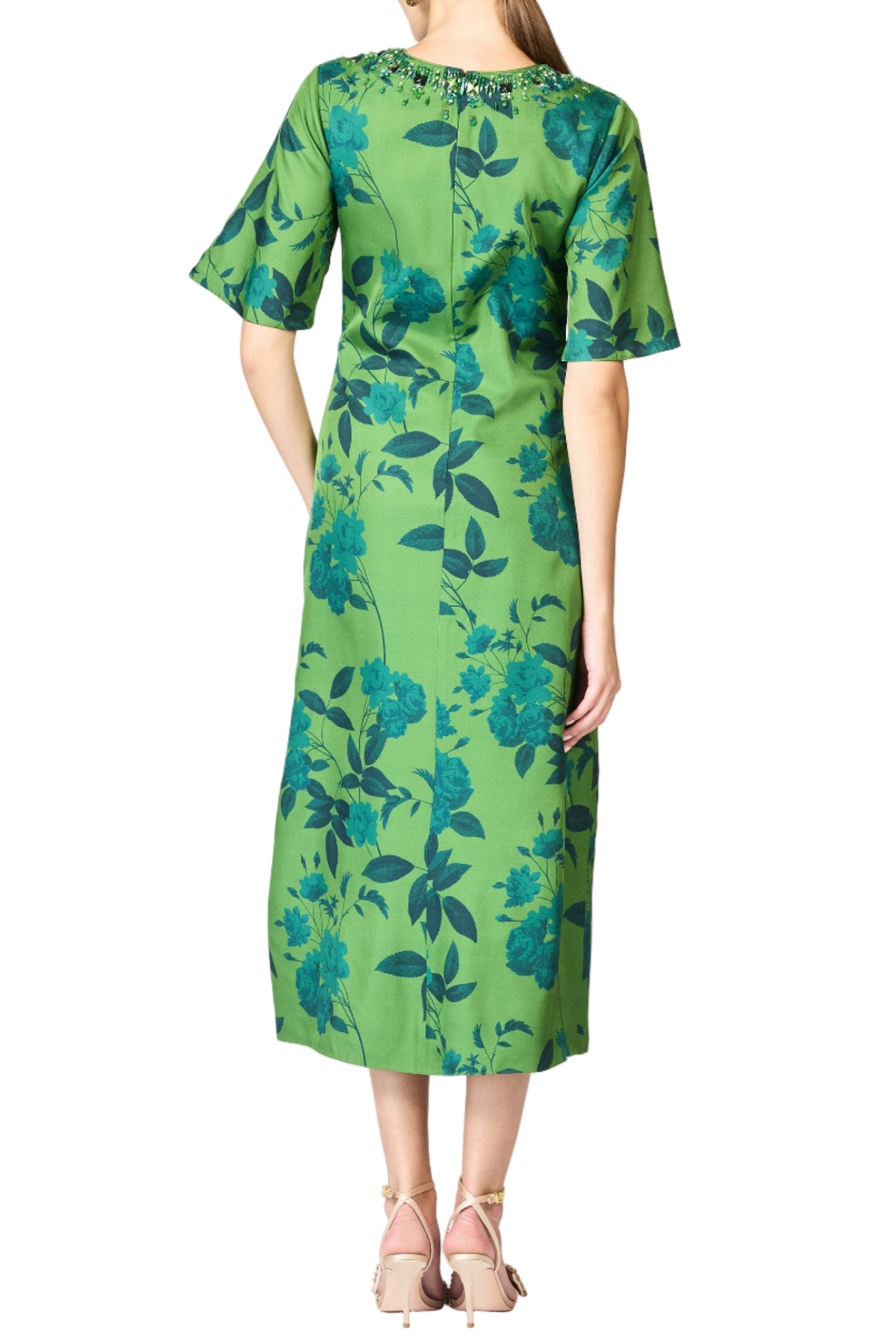 Embellished Lemie Dress in Empress Green Roses