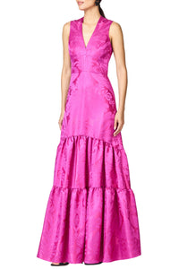 Cella Gown in Pink Sapphire Damask