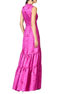 Cella Gown in Pink Sapphire Damask