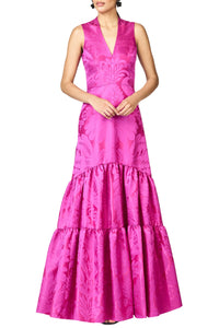 Cella Gown in Pink Sapphire Damask