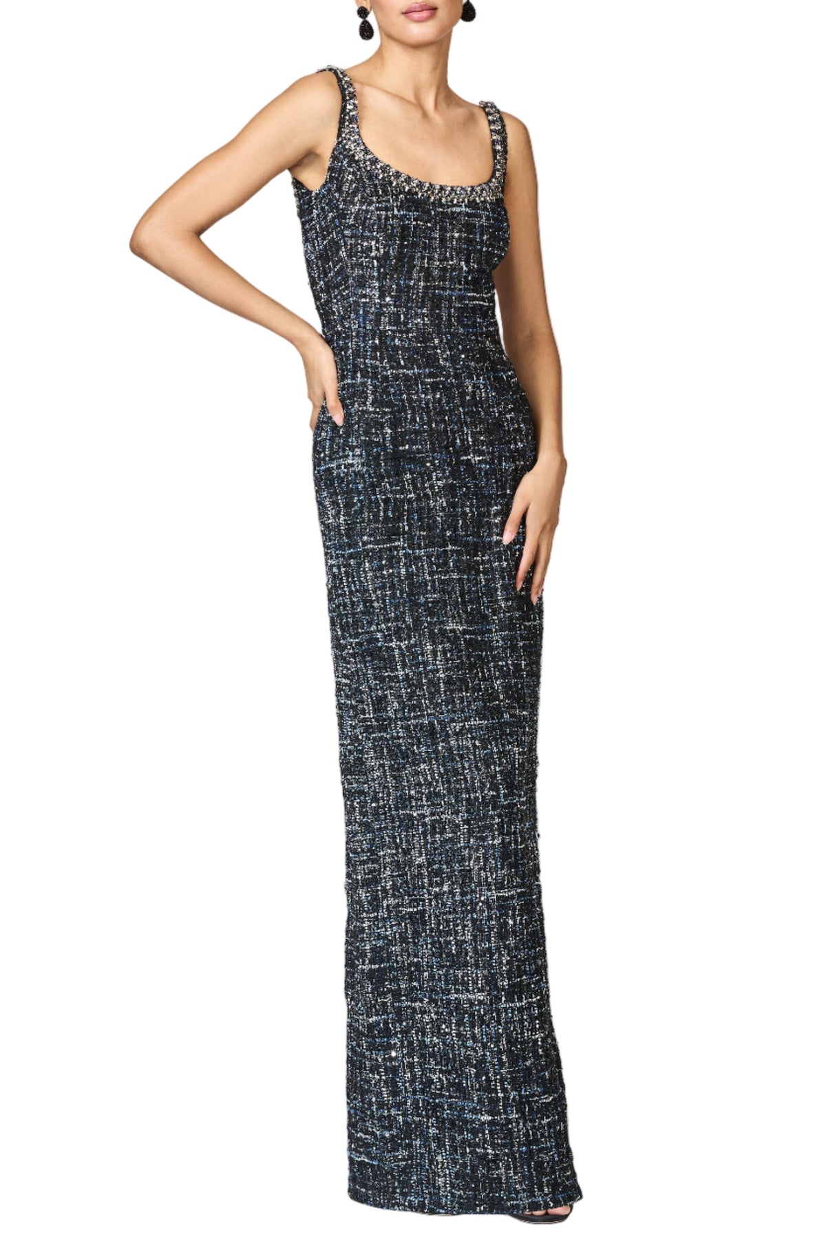 Embellished Tweed Lana Gown in Obsidian Frost