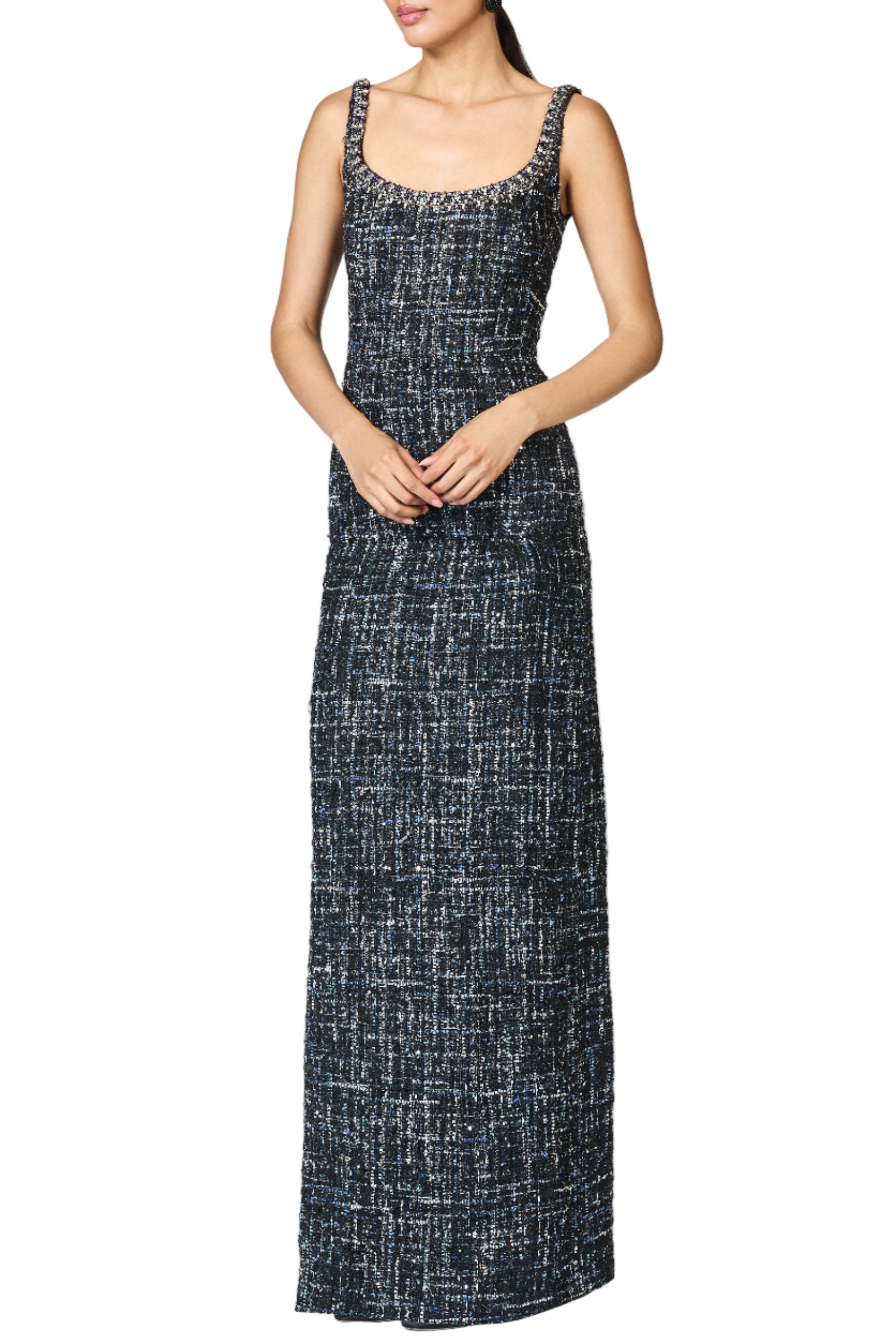 Embellished Tweed Lana Gown in Obsidian Frost