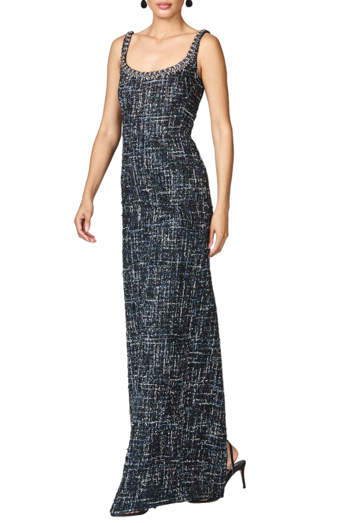 Embellished Tweed Lana Gown in Obsidian Frost