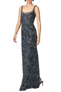 Embellished Tweed Lana Gown in Obsidian Frost