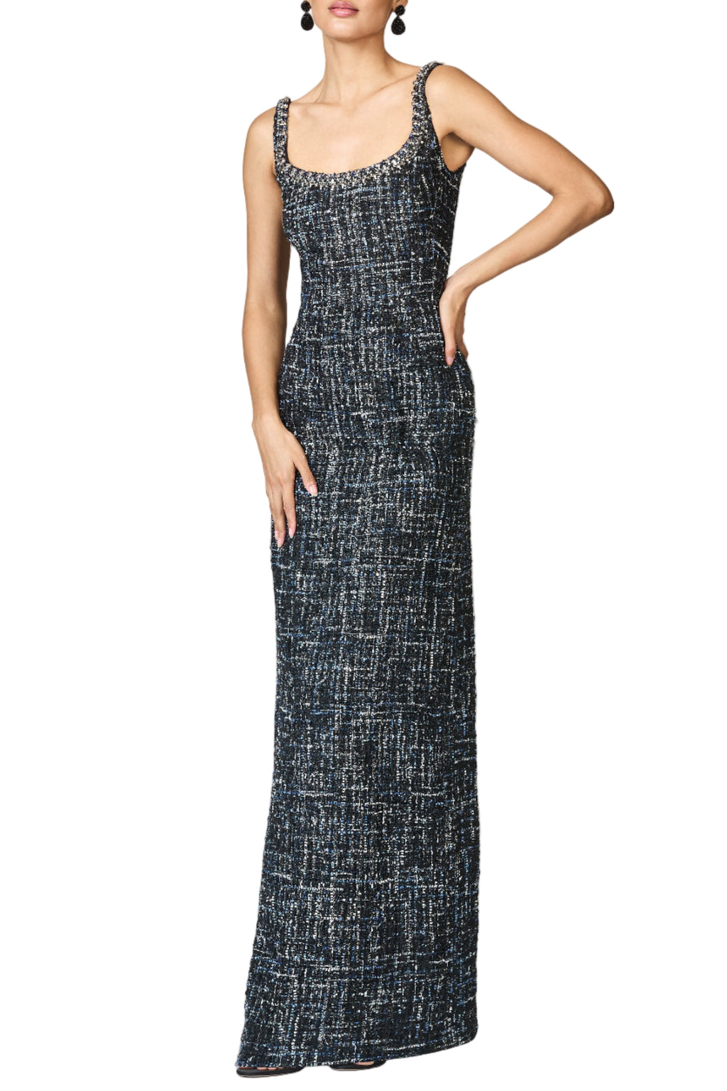 Embellished Tweed Lana Gown in Obsidian Frost
