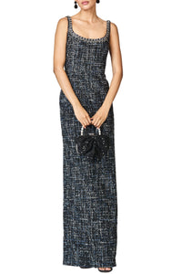 Embellished Tweed Lana Gown in Obsidian Frost