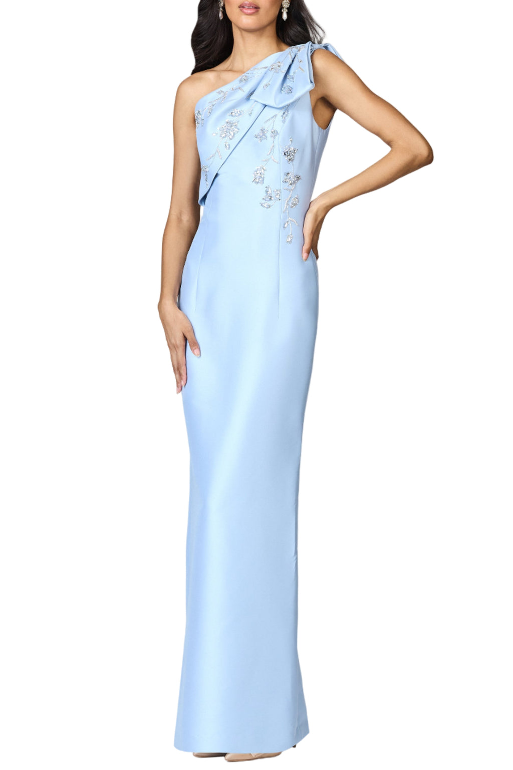 Sachin & Babi Olivia Blue Embellished One Shoulder Column Gown
