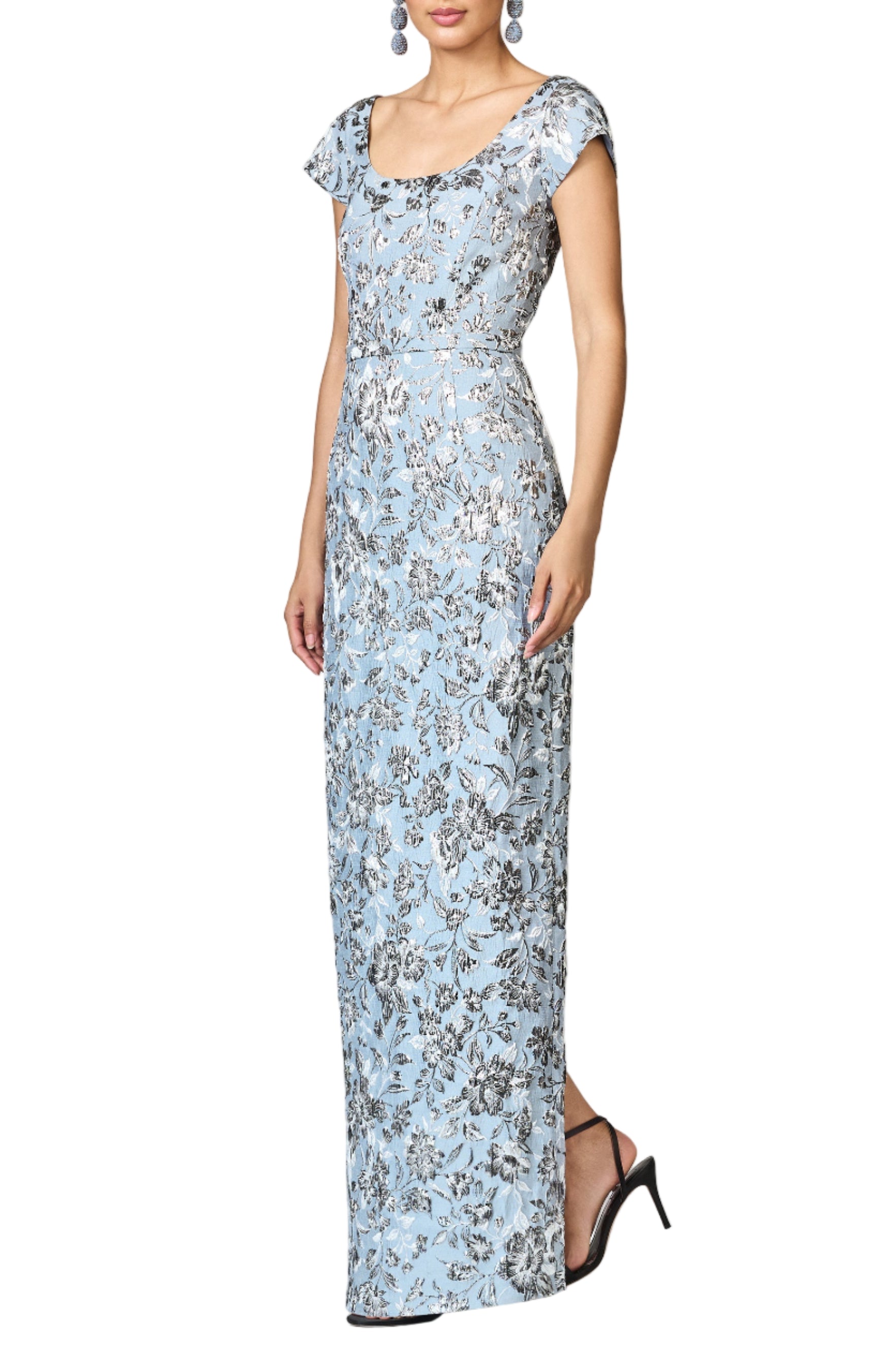 Matallic Cloque Grace Gown in Pewter Gardens