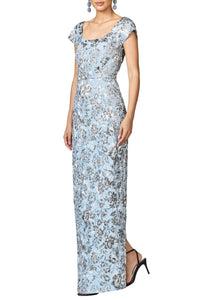 Matallic Cloque Grace Gown in Pewter Gardens