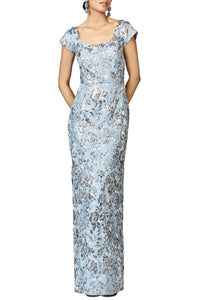 Matallic Cloque Grace Gown in Pewter Gardens