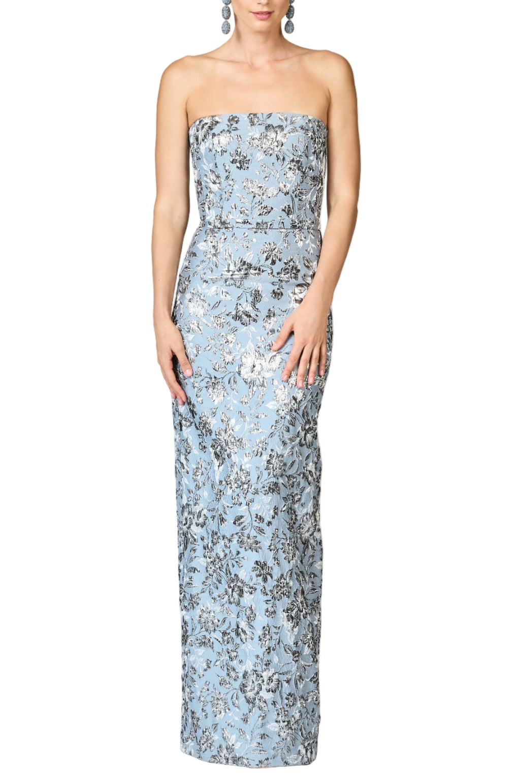 Metallic Cloque Sophia Gown in Pewter Gardens