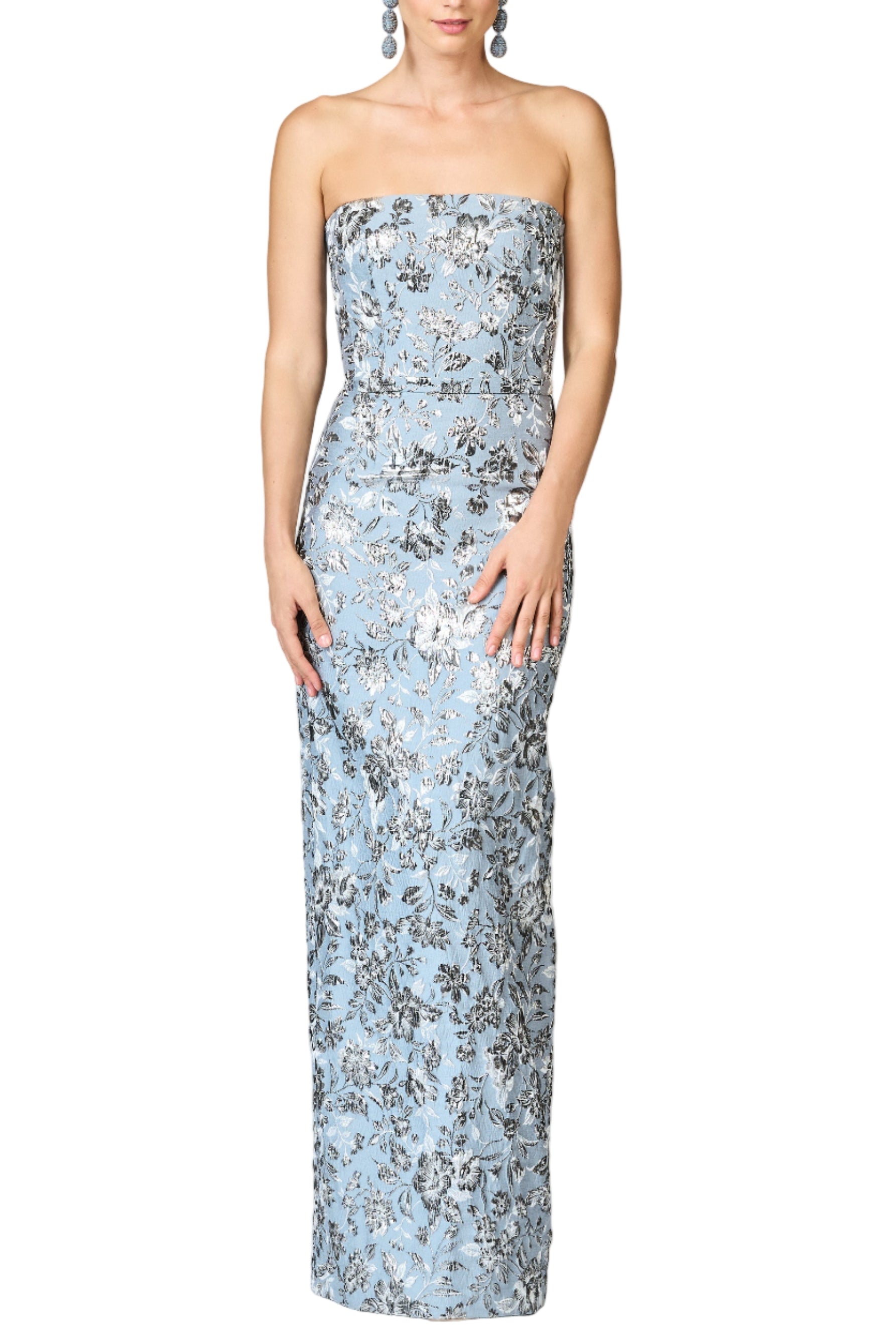 Metallic Cloque Sophia Gown in Pewter Gardens