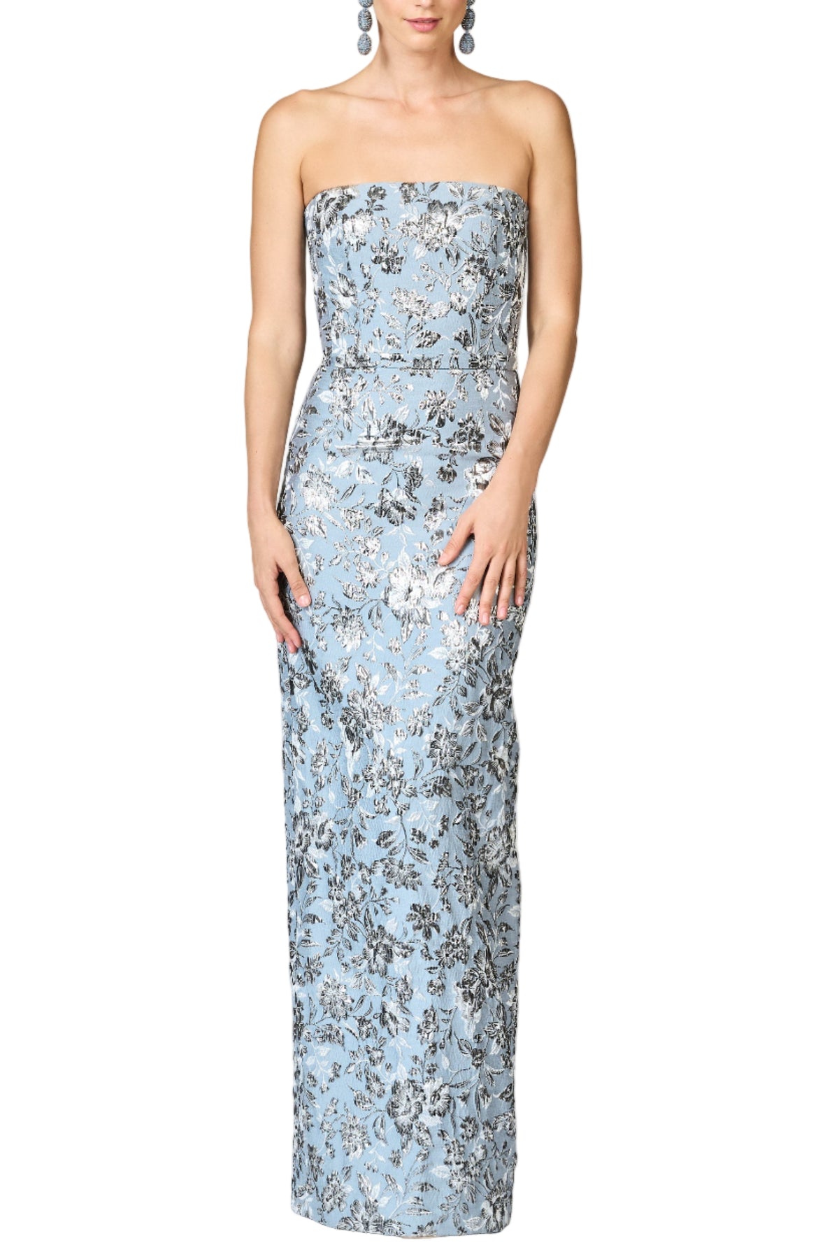 Metallic Cloque Sophia Gown in Pewter Gardens