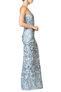 Metallic Cloque Sophia Gown in Pewter Gardens