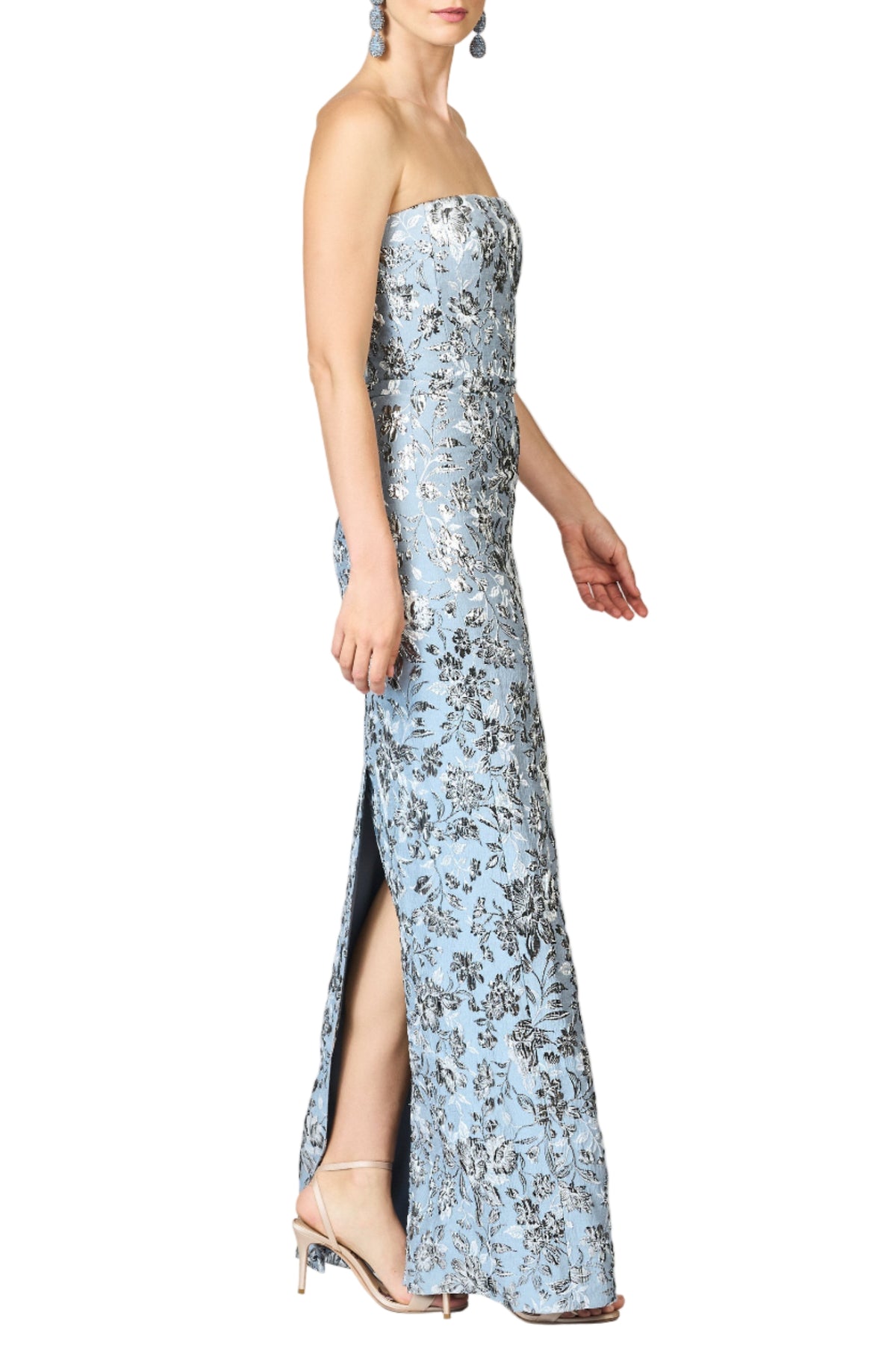 Metallic Cloque Sophia Gown in Pewter Gardens