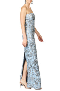 Metallic Cloque Sophia Gown in Pewter Gardens