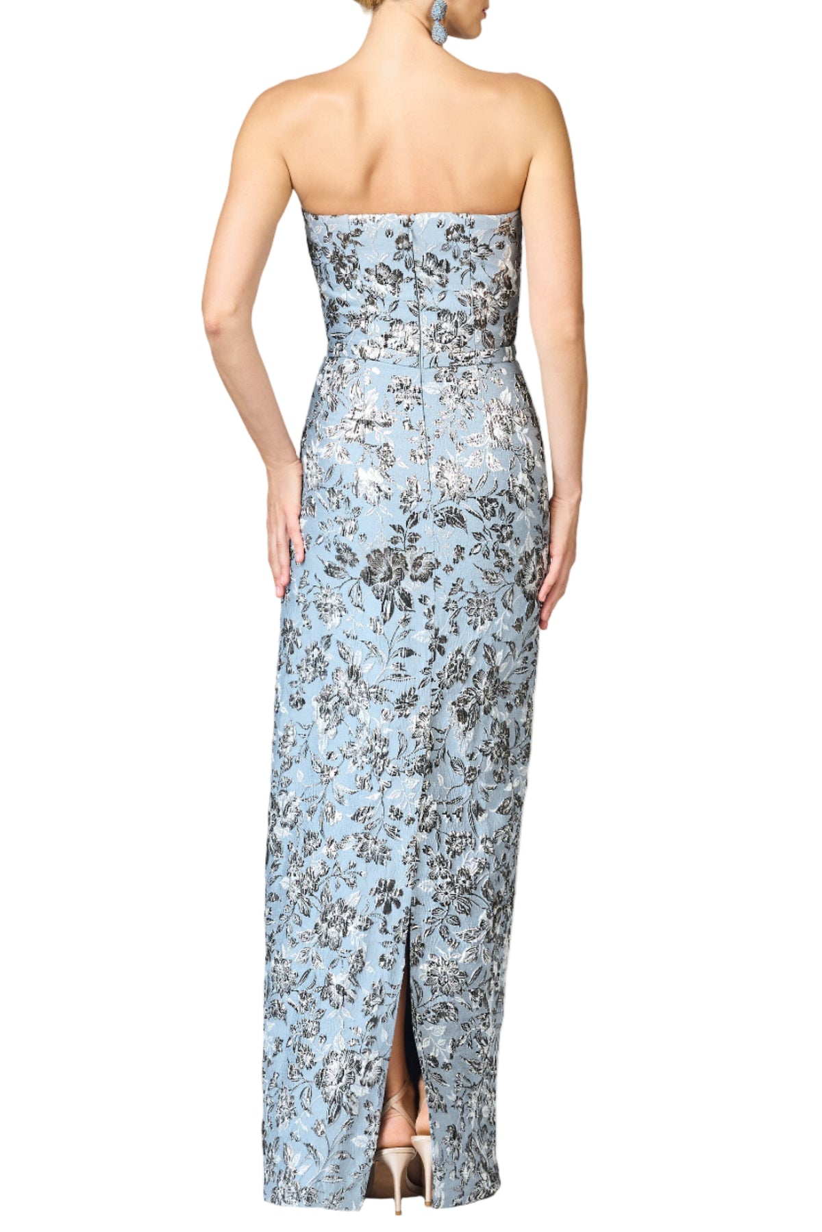 Metallic Cloque Sophia Gown in Pewter Gardens