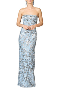 Metallic Cloque Sophia Gown in Pewter Gardens