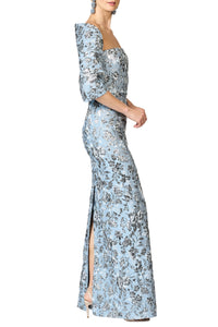 Metallic Cloque Sophia Gown in Pewter Gardens