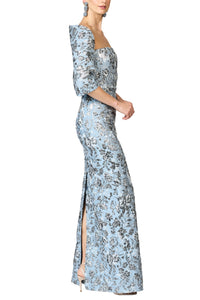 Metallic Cloque Hug Shawl in Pewter Gardens