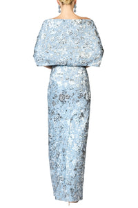 Metallic Cloque Hug Shawl in Pewter Gardens