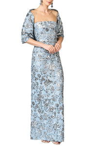 Metallic Cloque Sophia Gown in Pewter Gardens