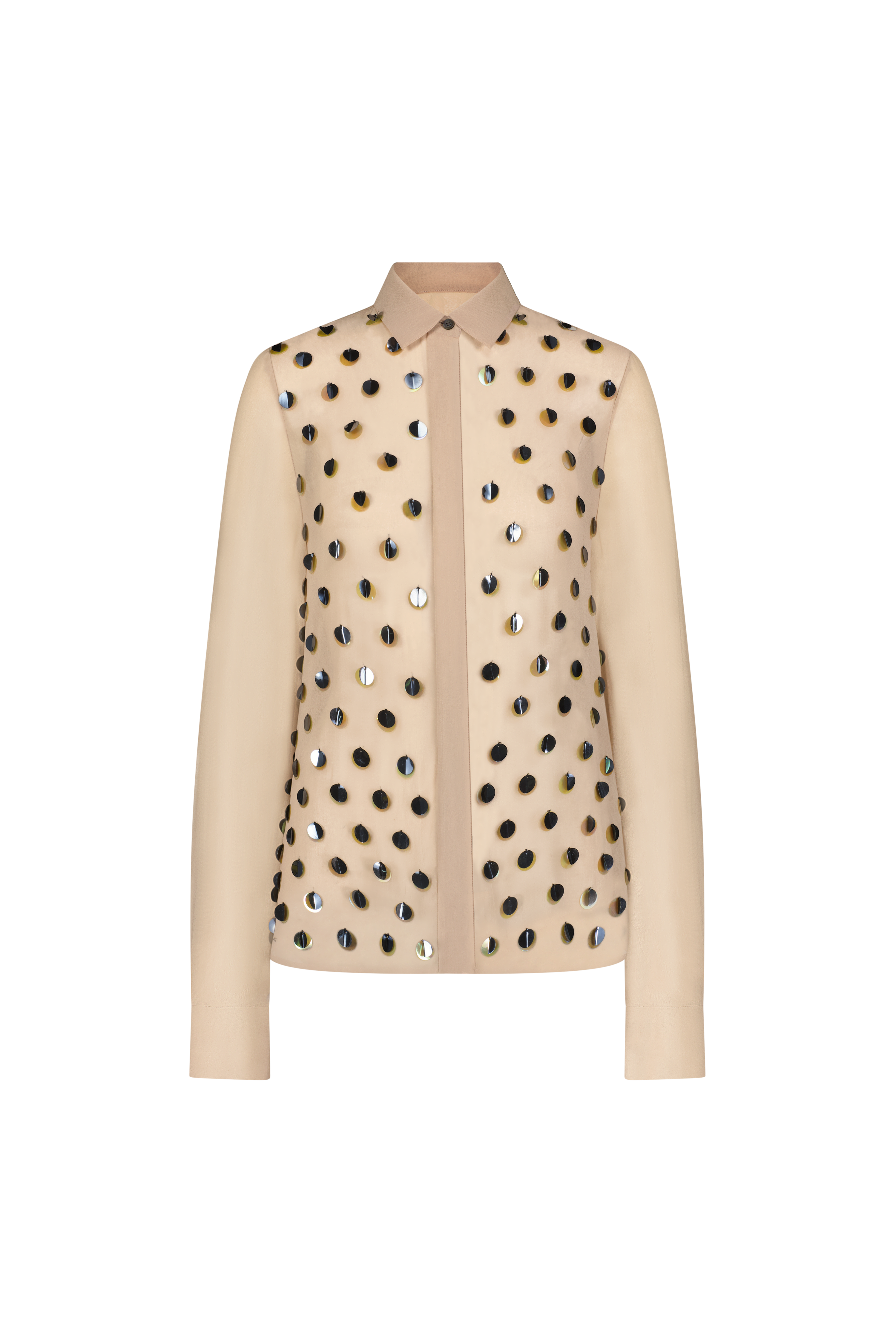 Paillette Embroidered Georgette Shirt in Taupe