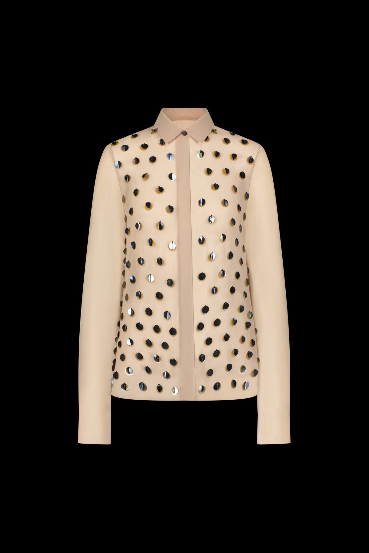 Paillette Embroidered Georgette Shirt in Taupe