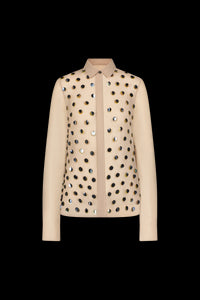 Paillette Embroidered Georgette Shirt in Taupe