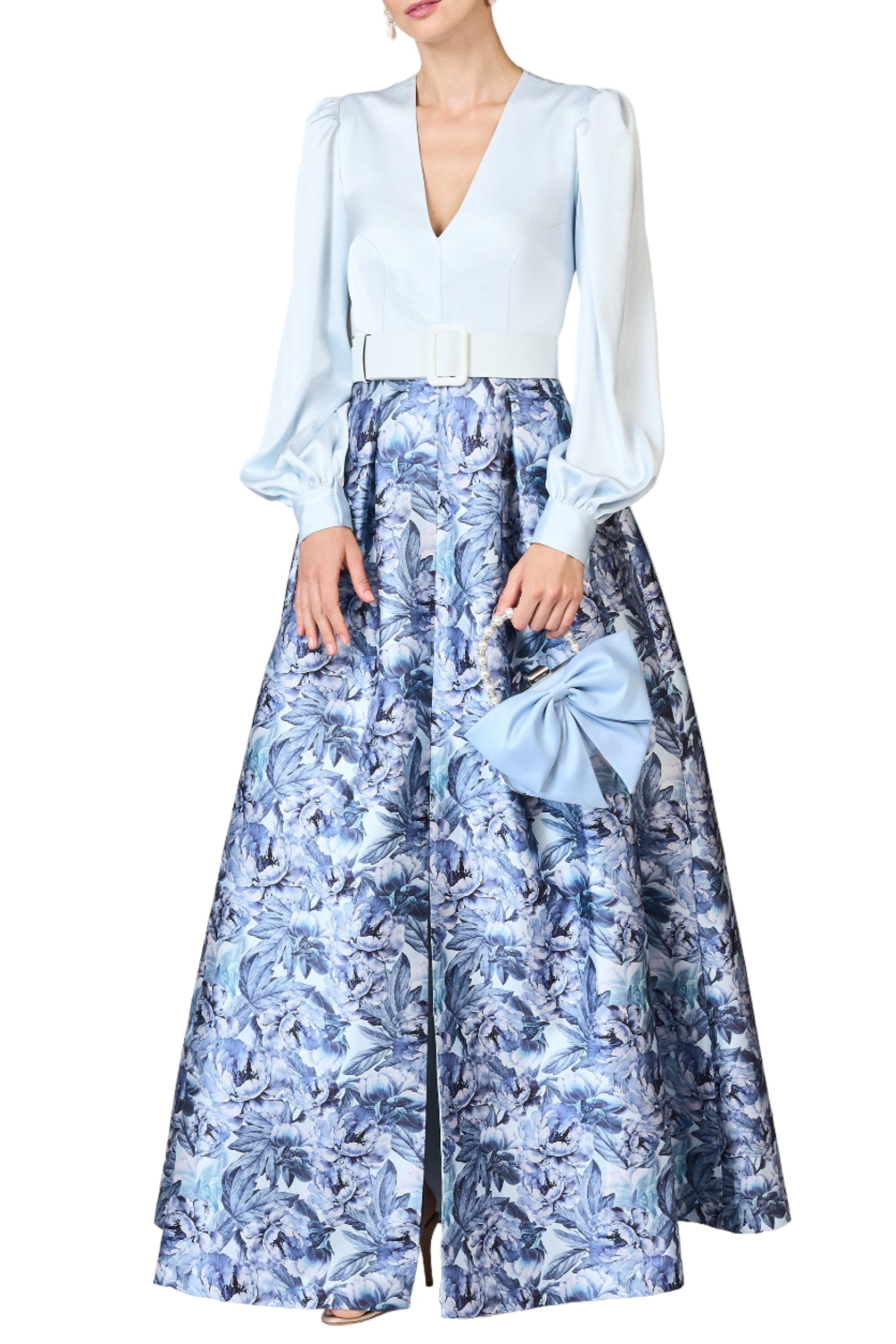 Zerena Gown in Celestial Blue & Frozen Flora