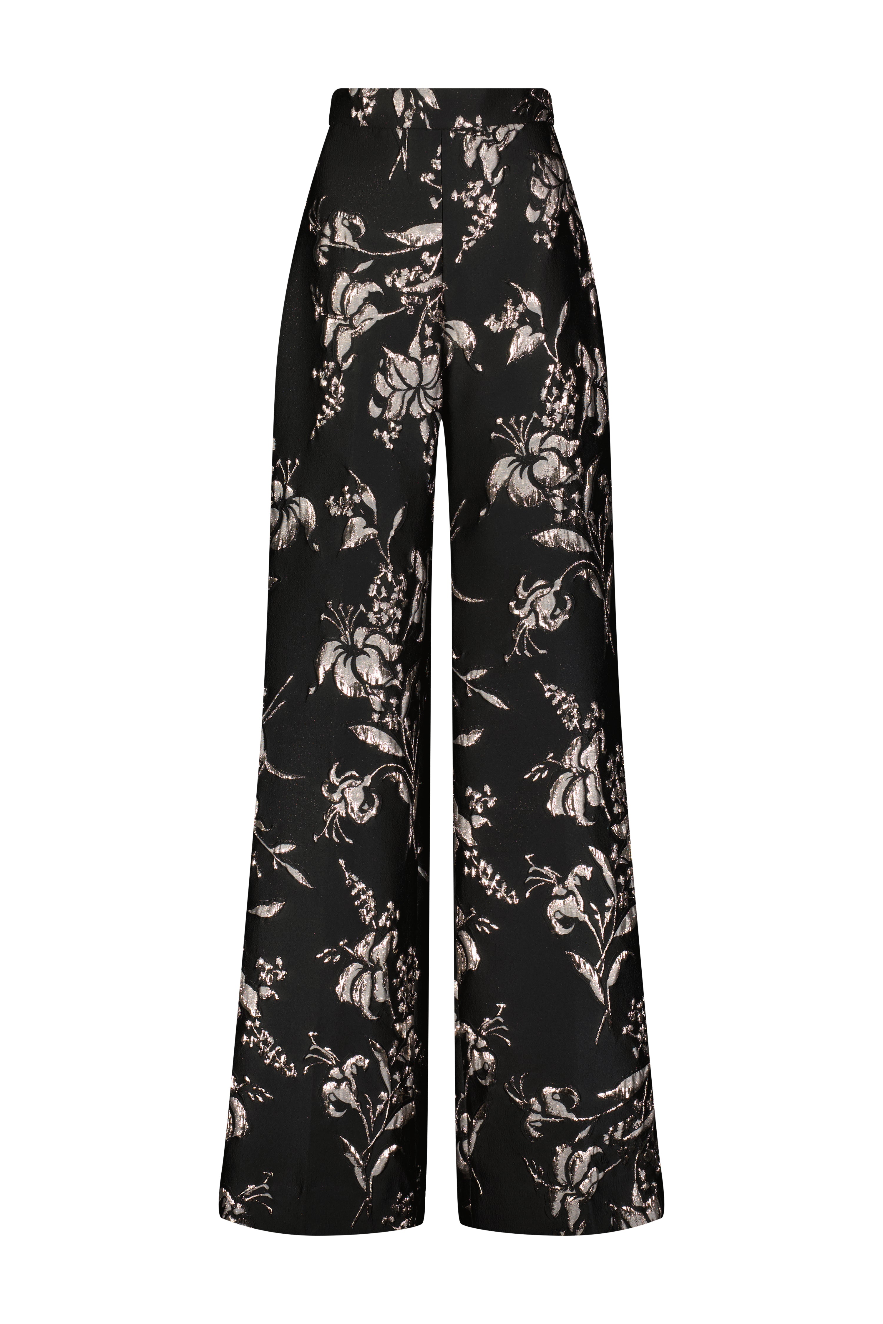 Metallic Floral Jacquard Wide Leg Pant in Black