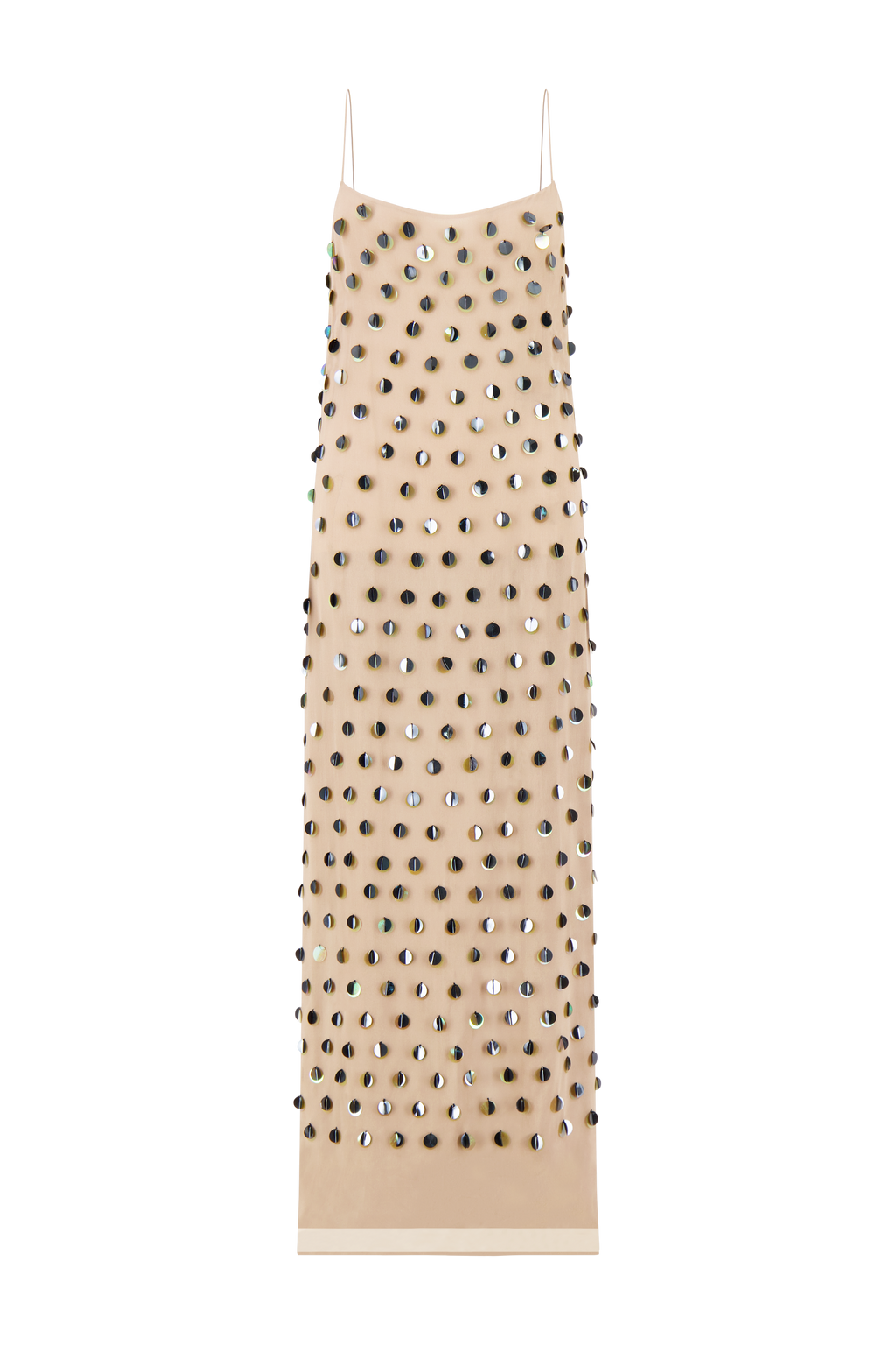 Paillette Embroidered Georgette Slip Dress in Taupe
