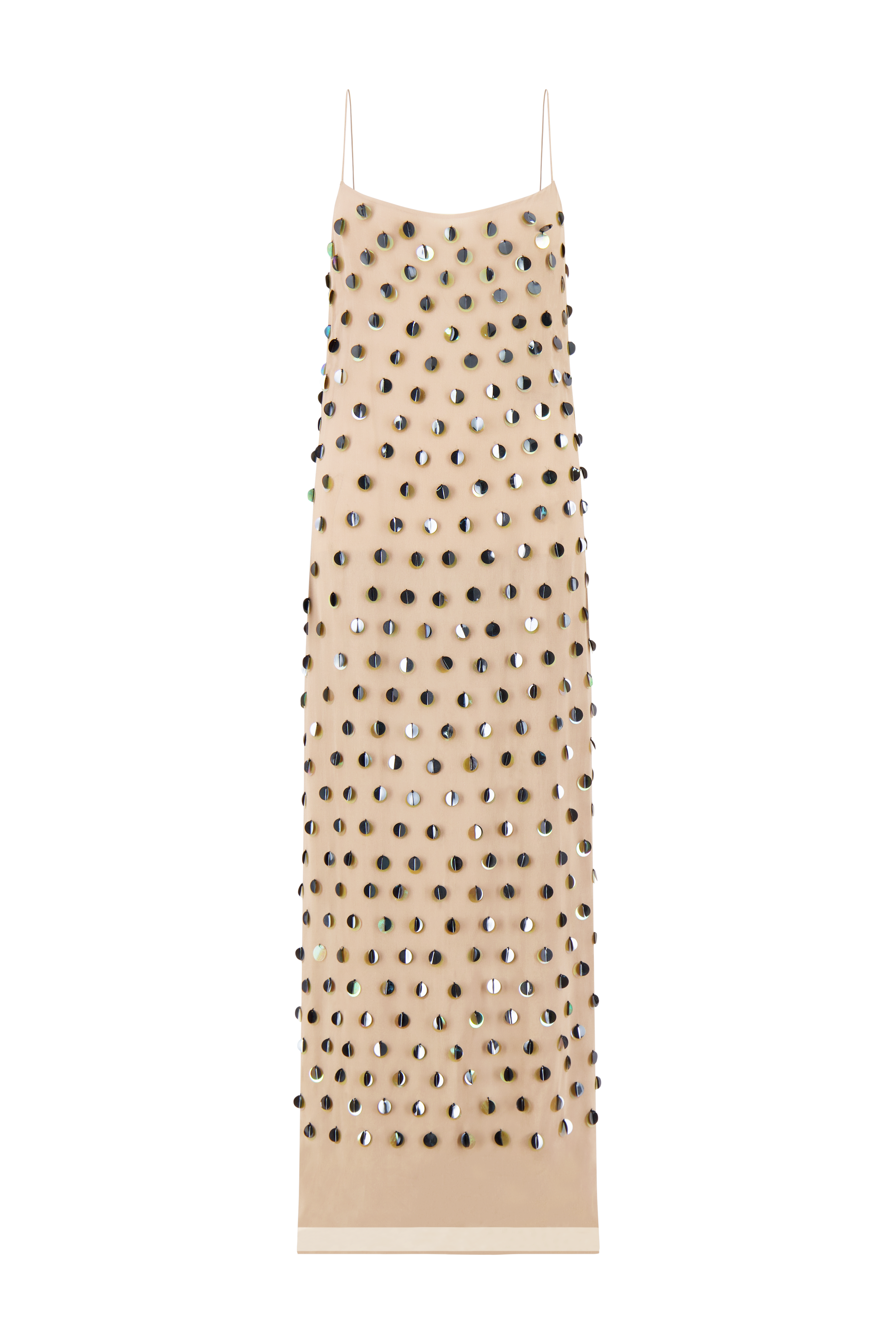 Paillette Embroidered Georgette Slip Dress in Taupe