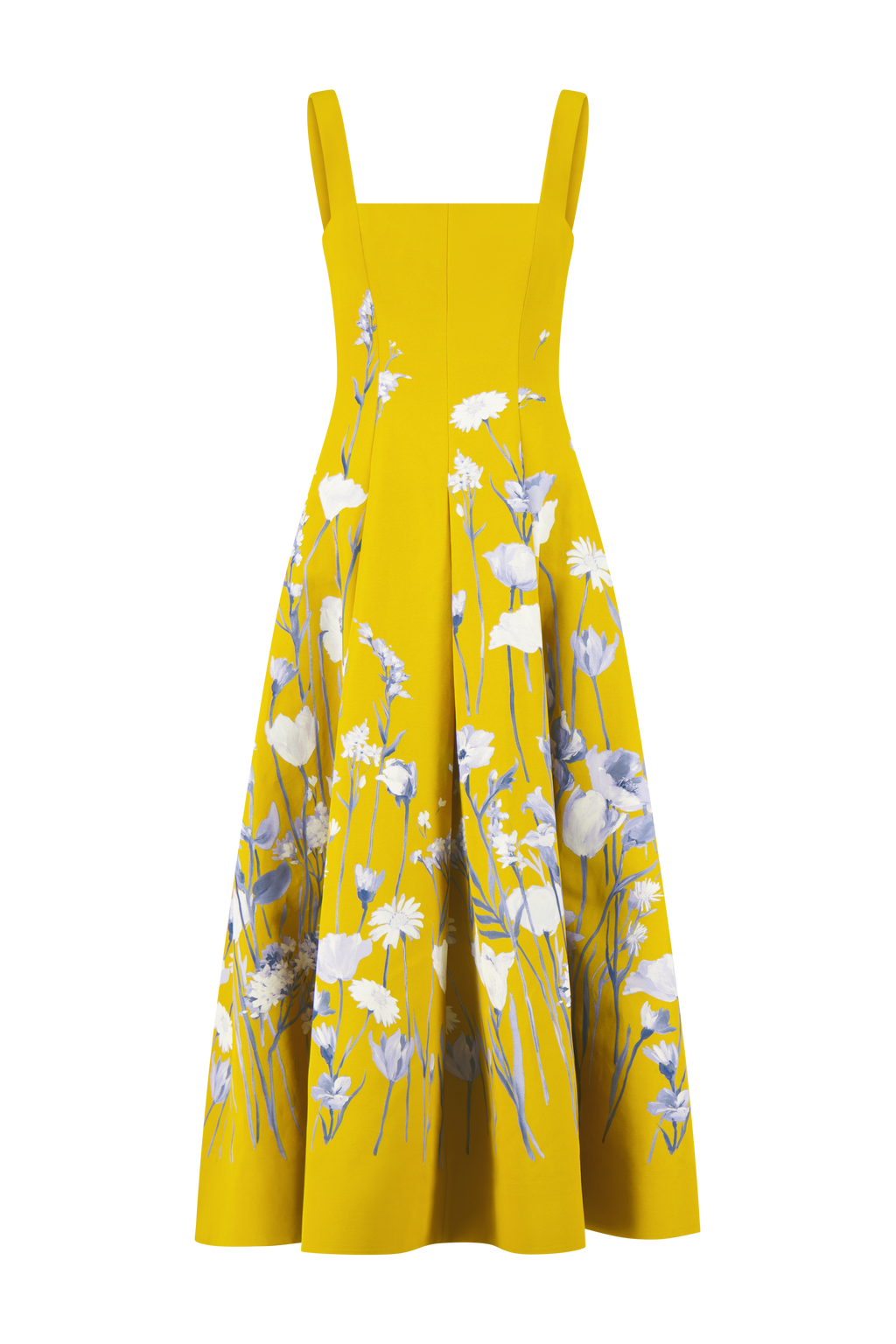 Floral Faille Square Neck Full Dress in Ochre Multi