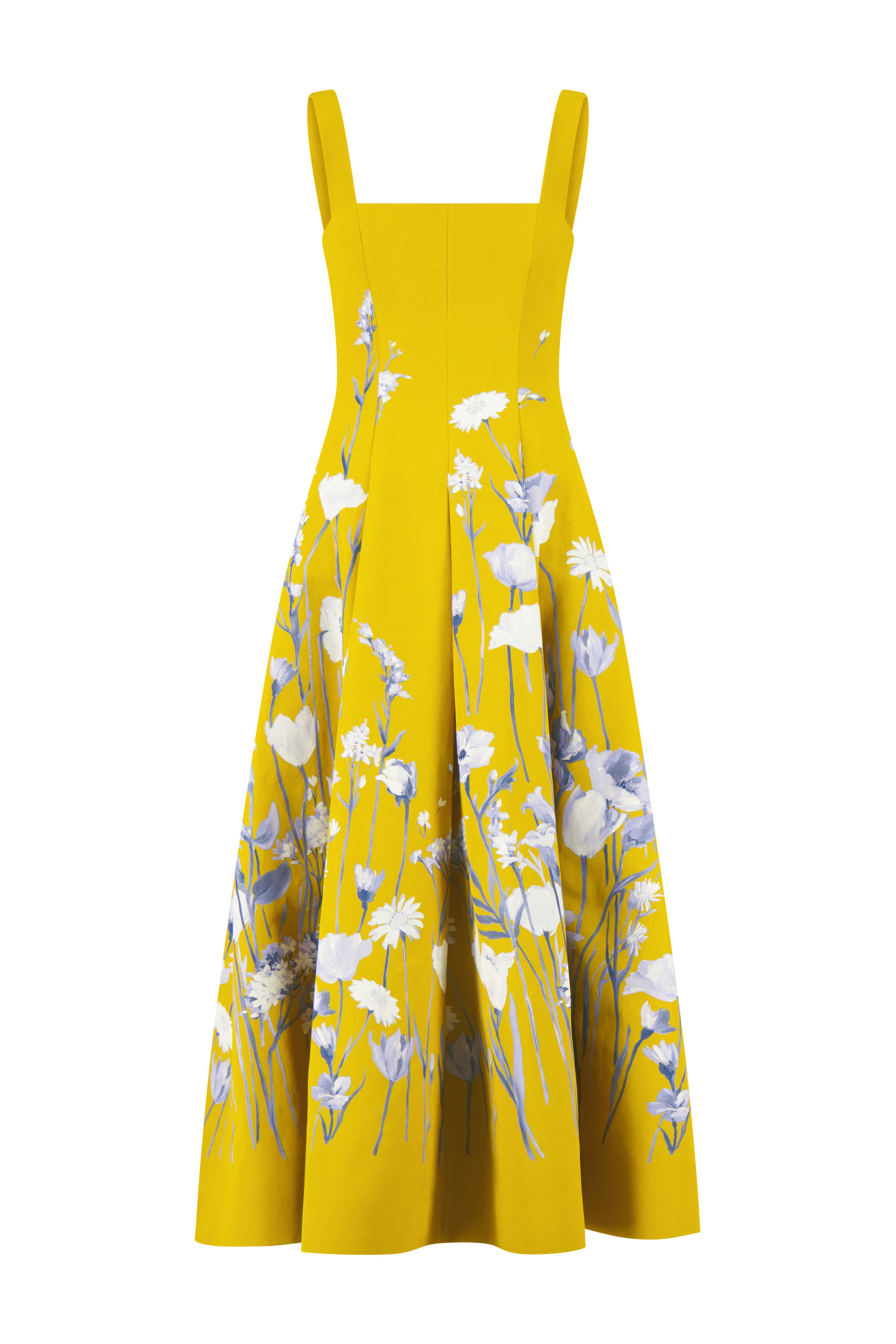 Floral Faille Square Neck Full Dress in Ochre Multi