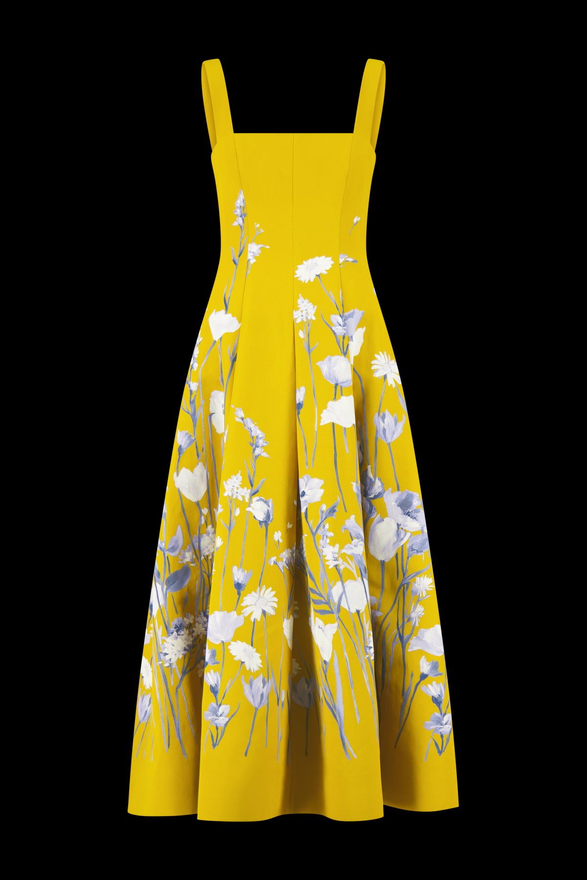 Floral Faille Square Neck Full Dress in Ochre Multi