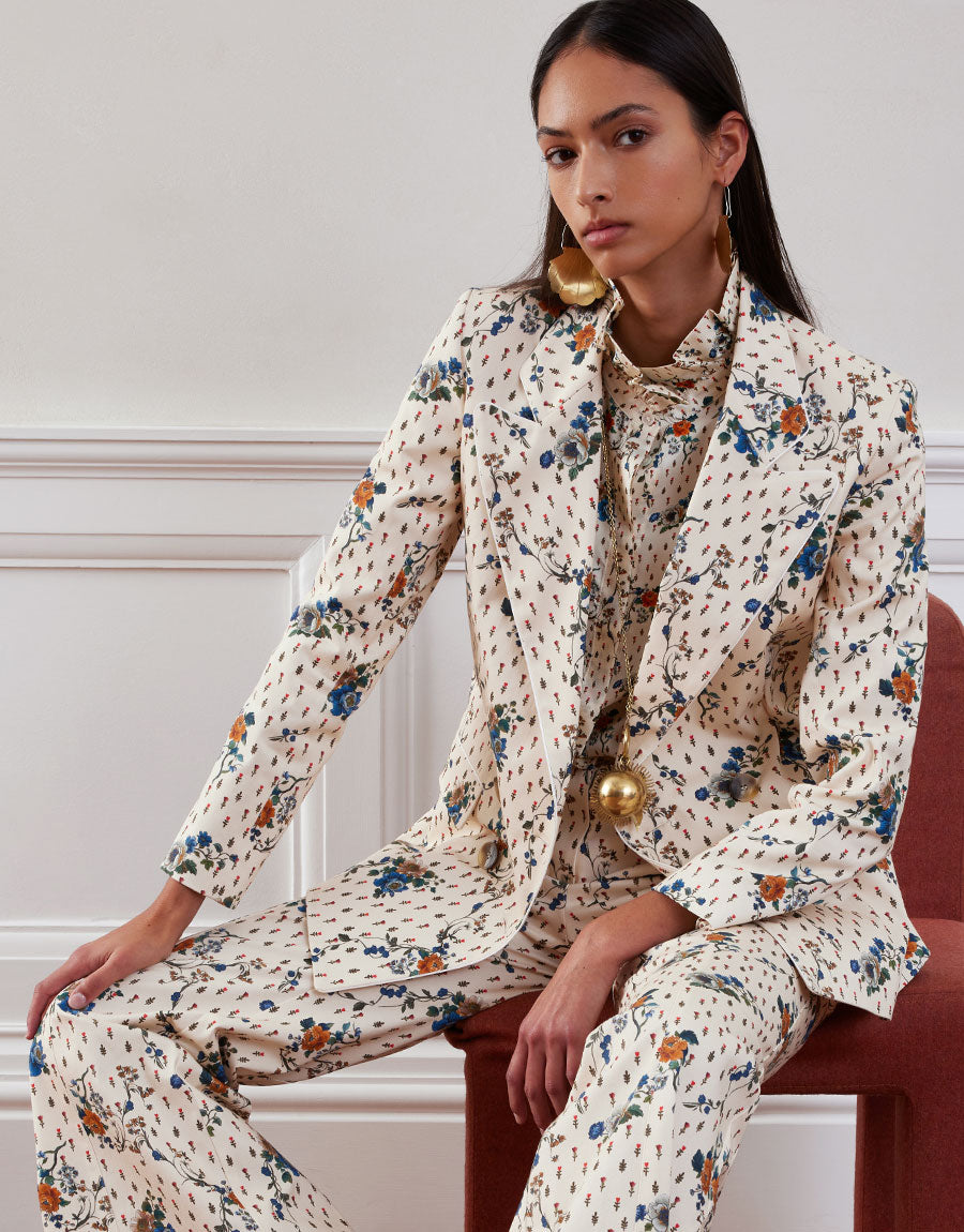 Quinn Twill Jacket in Floral Cream