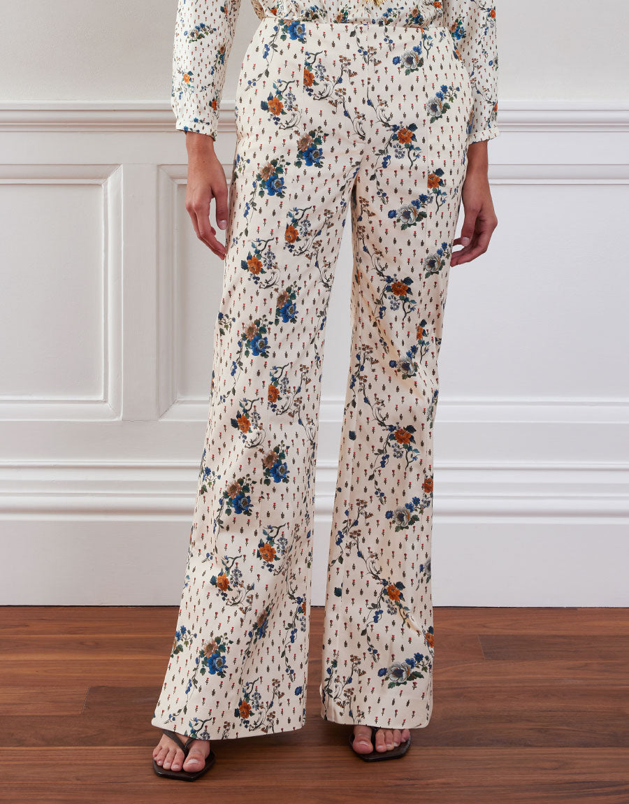 Morgan Twill Trouser in Floral Cream