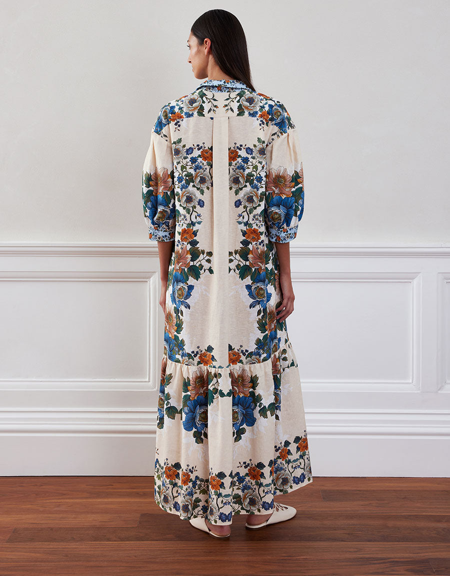 Bianca Linen Maxi Dress in Magical Blossom Cream